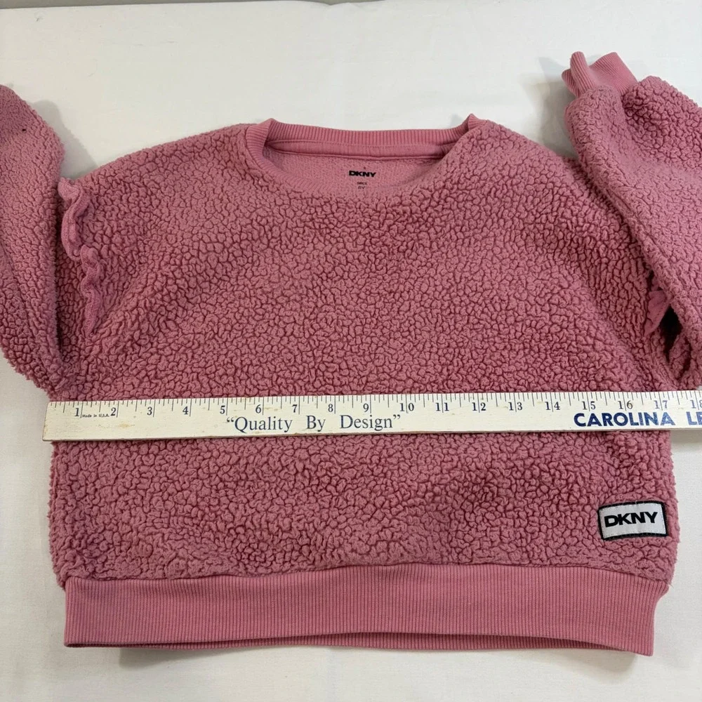 DKNY‎ Girls Pink Sherpa Fleece Ruffle Shoulder Sweatshirt Pullover Size 6X